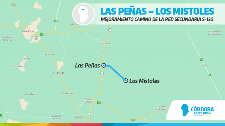Caminos rurales: asfaltarán 14 kilómetros que conectan Las Peñas con los Mistoles